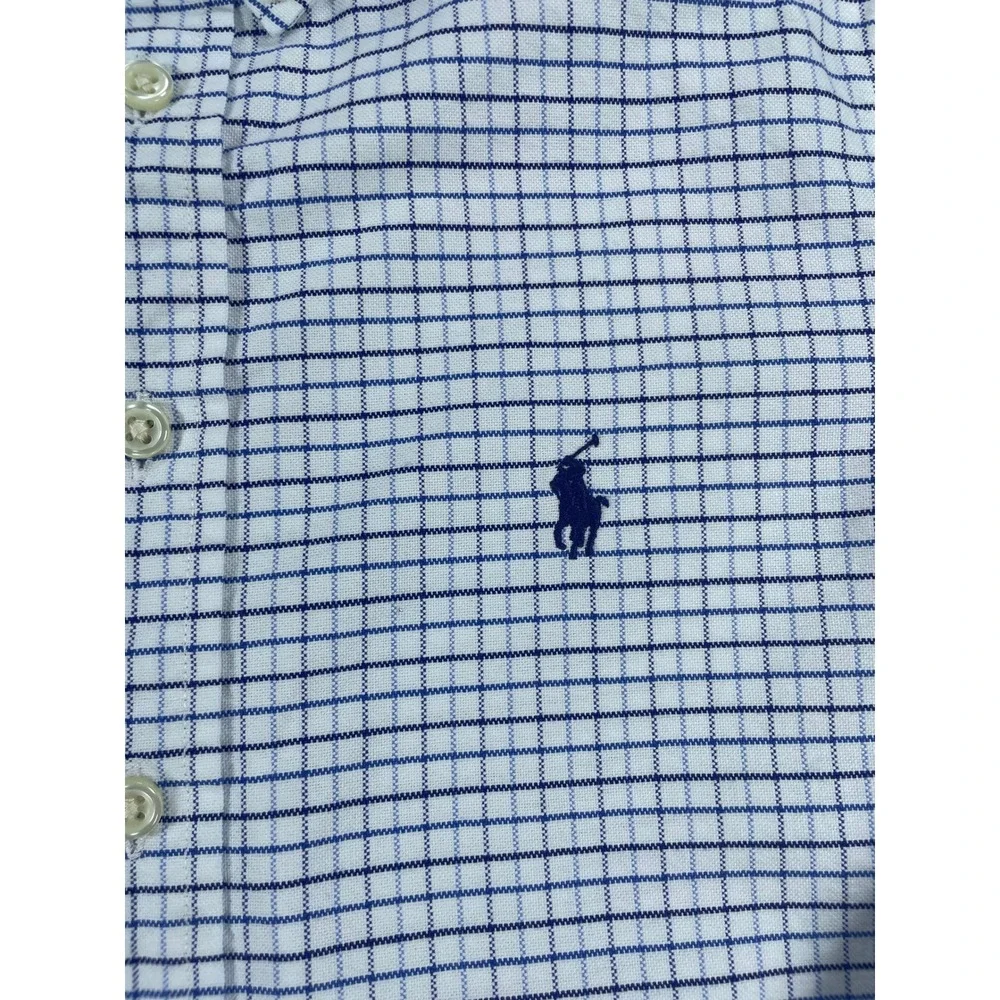 Ralph Lauren Boys Blue White Tattersall Check Custom Fit Button Down 10